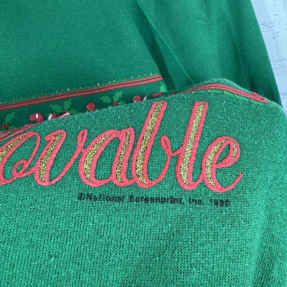 Vintage 90's Christmas Sweatshirt Beary Lovable Women XL Green USA Ugly Sweater - Picture 9 of 12